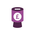 Purple collection tin icon with £ sign