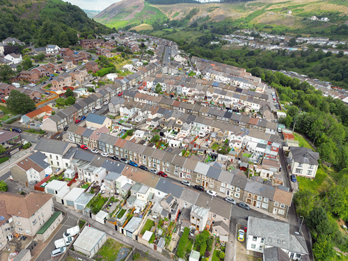 Aerial view of Rhondda, Wales